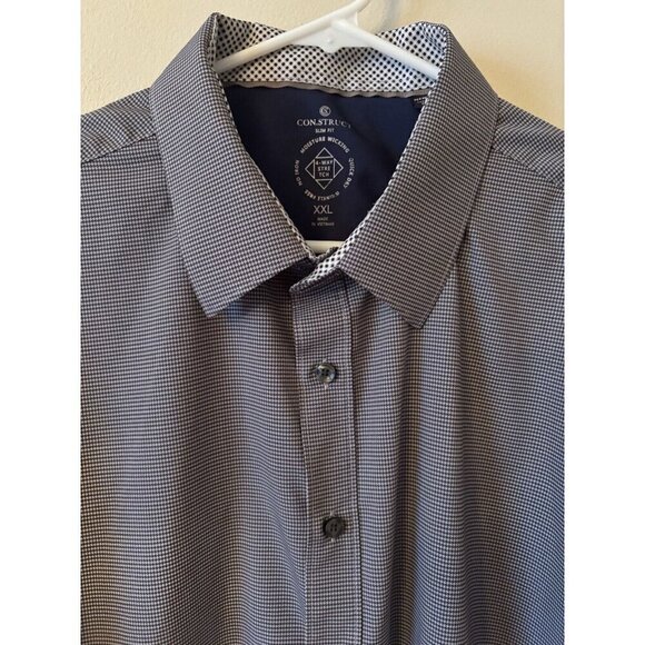 Construct Mens Size XXL Blue Long Sleeve Button Front Shirt Slim Fit Houndstooth - Picture 2 of 5